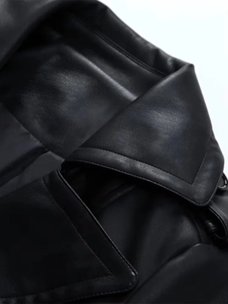 Women's Fitted Faux Leather Blazer – Double-Breasted, Elegant Office Jacket