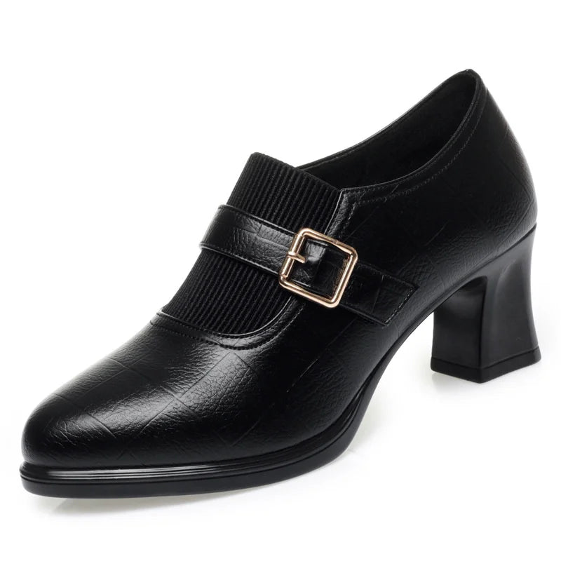Women's Mary Jane Pumps – Pointed Toe Square Heel Slip-On Heels for Office & Daily Wear