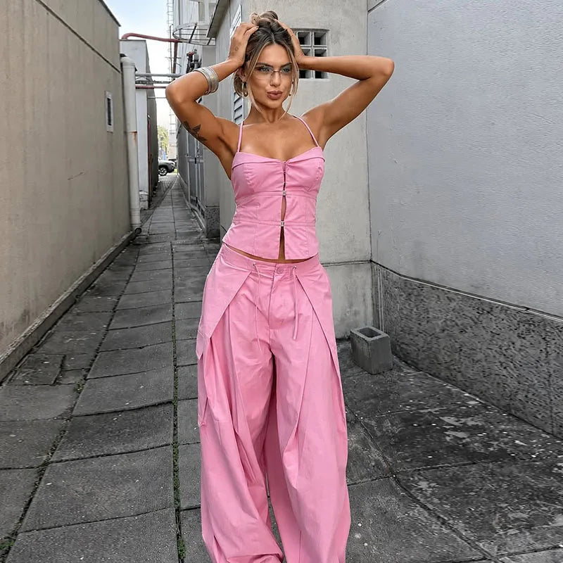 Sexy Print Vest Pants Women Set Beach Patchwork Slash Neck Lace Up Top LADYLYS
