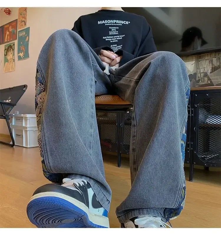 Men's High-Waisted Wide-Leg Drawstring Jeans