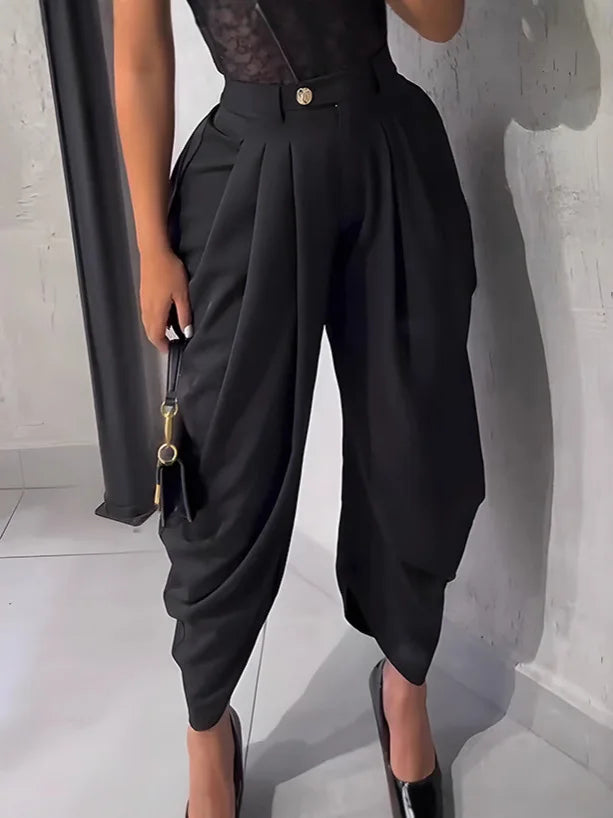 Women's High-Waist Wide-Leg Harem Pants – Loose Ankle-Length, Office & Street Style