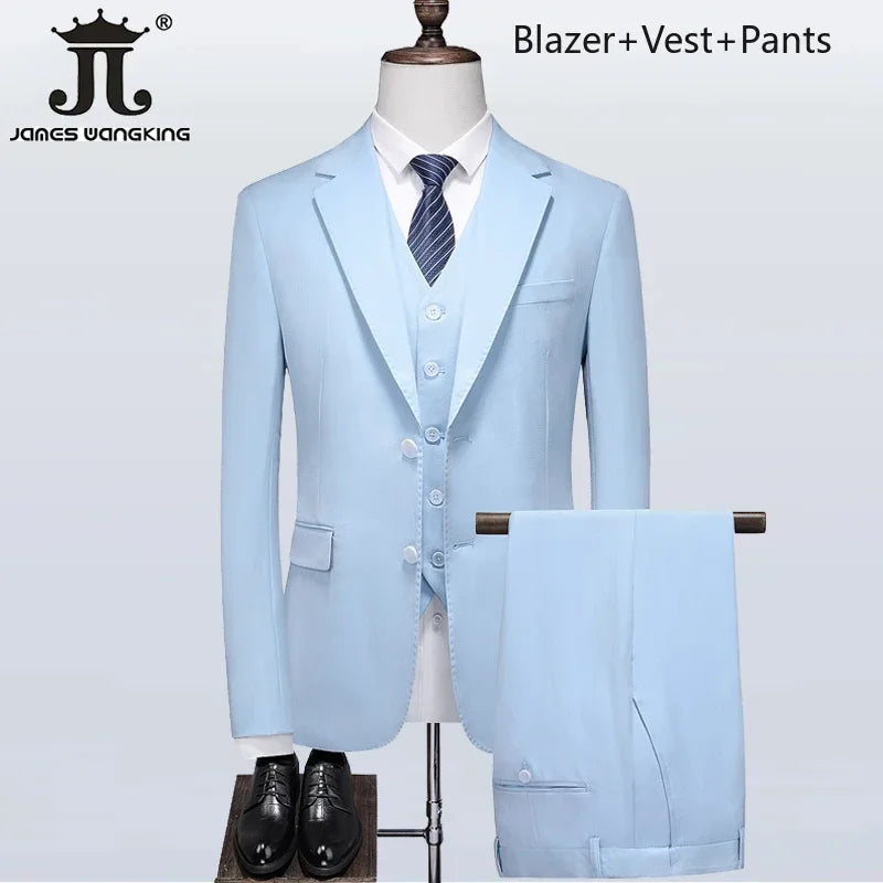 Men's Formal Suits 3 Piece Set British Plaid Style (Blazer + Vest + Trousers) LADYLYS