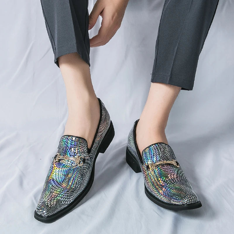 Luxury silvery Men's Patent Leather Shoes Designer High Quality LADYLYS