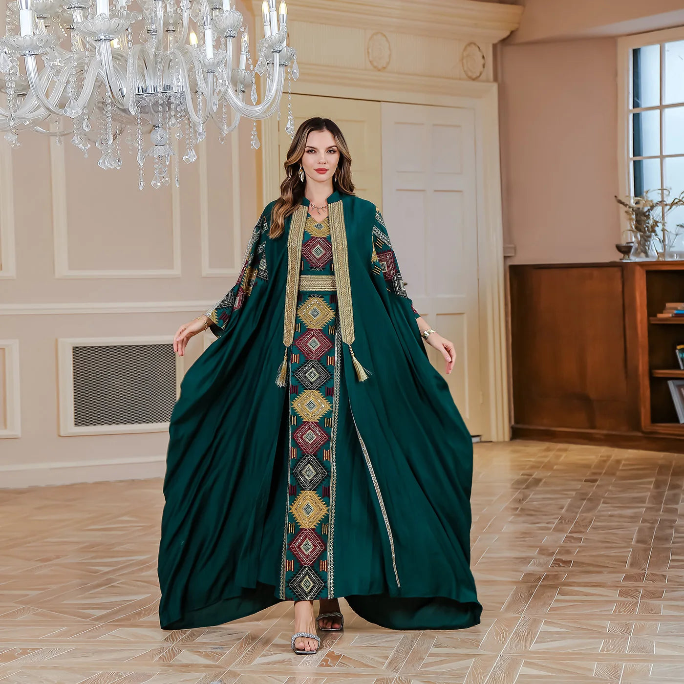Luxury Embroidered Abaya Two-Piece Set Muslim Women's Dubai Evening Gown Kaftan Dress LADYLYS