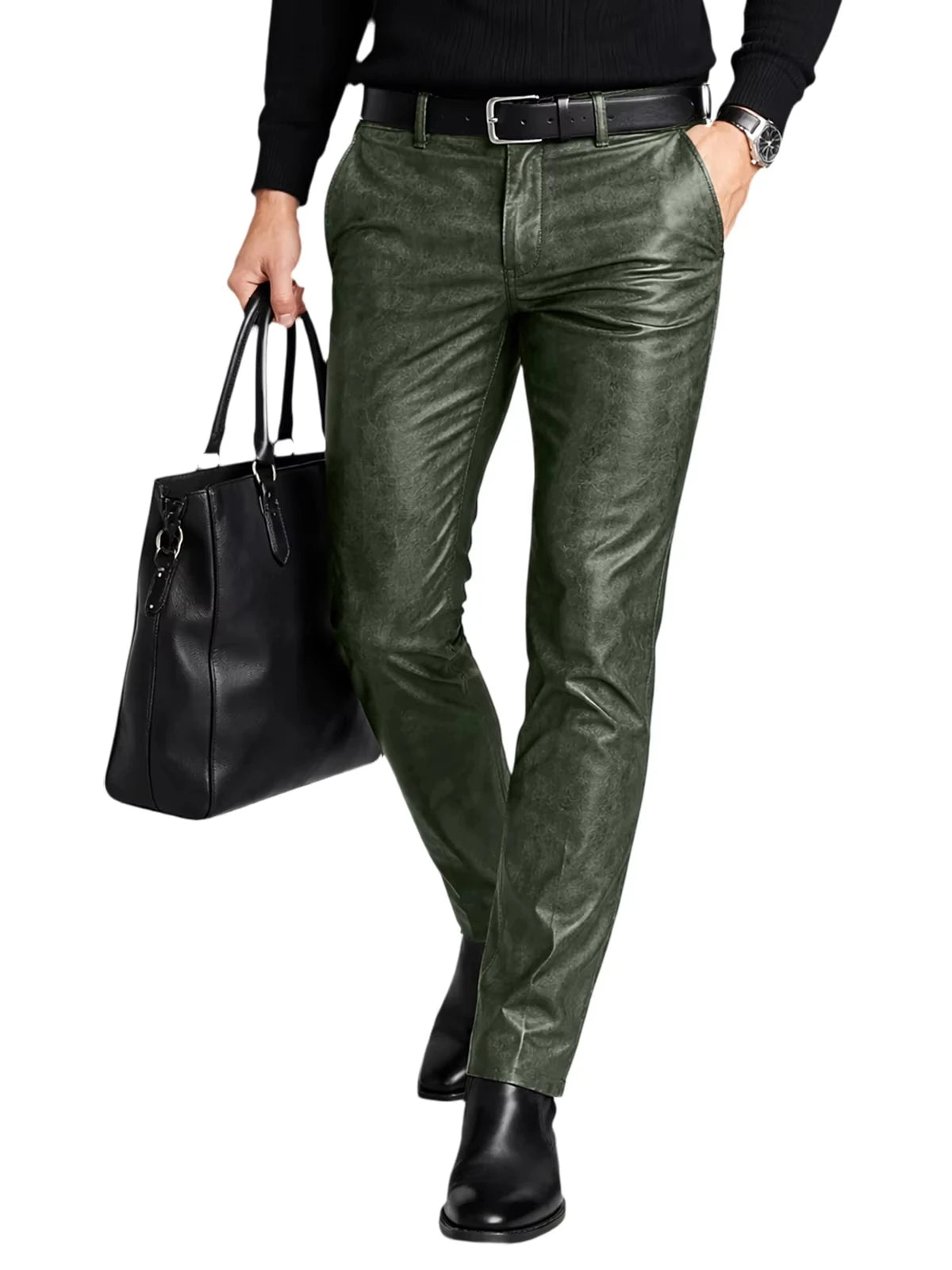Men's Faux Leather Straight-Leg Biker Pants