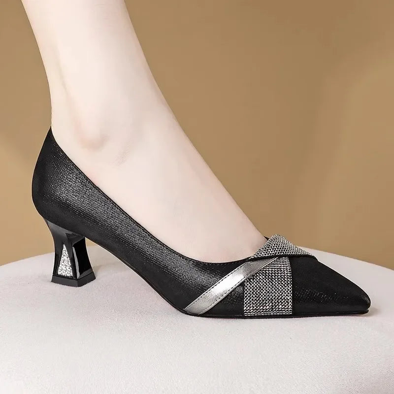 Cute Sweet Navy Blue High Quality Floral Crystal Comfort Pumps Lady Fashion LADYLYS