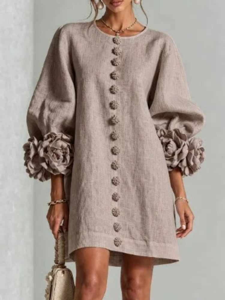 Women's Puff-Sleeve Appliqué Mini Dress