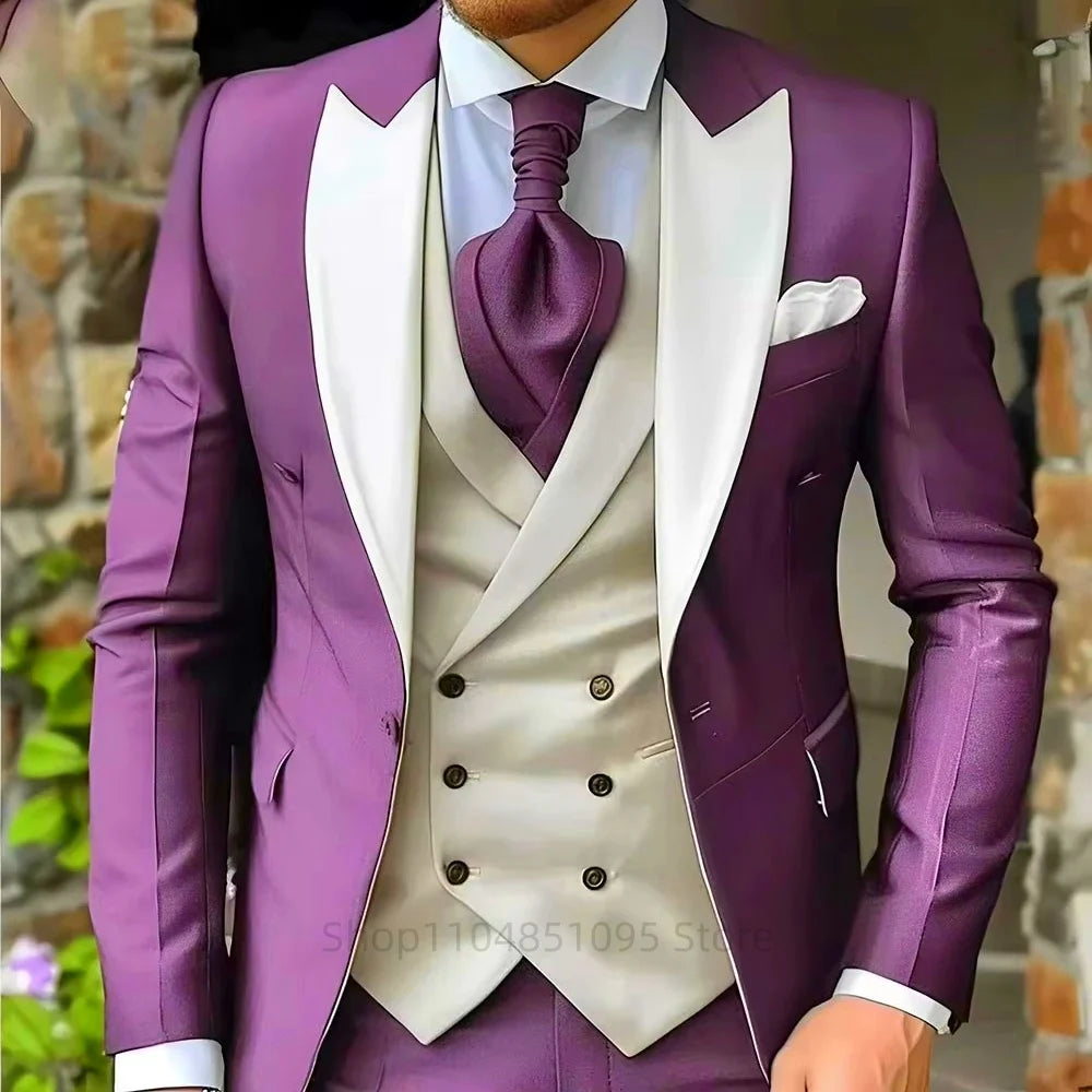 Elegant Peak Lapel Tuxedo 3-Piece Suit with Blazer Vest And Pants LADYLYS
