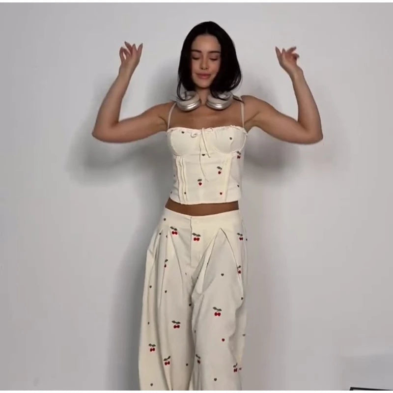 Sexy Print Vest Pants Women Set Beach Patchwork Slash Neck Lace Up Top LADYLYS