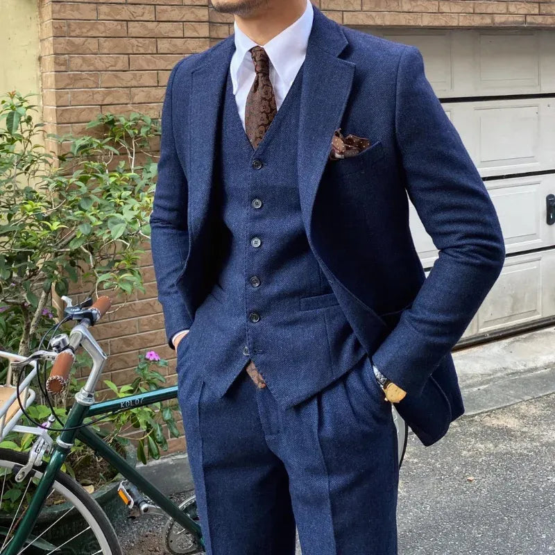 Men's Slim-Fit Herringbone Three-Piece Suit