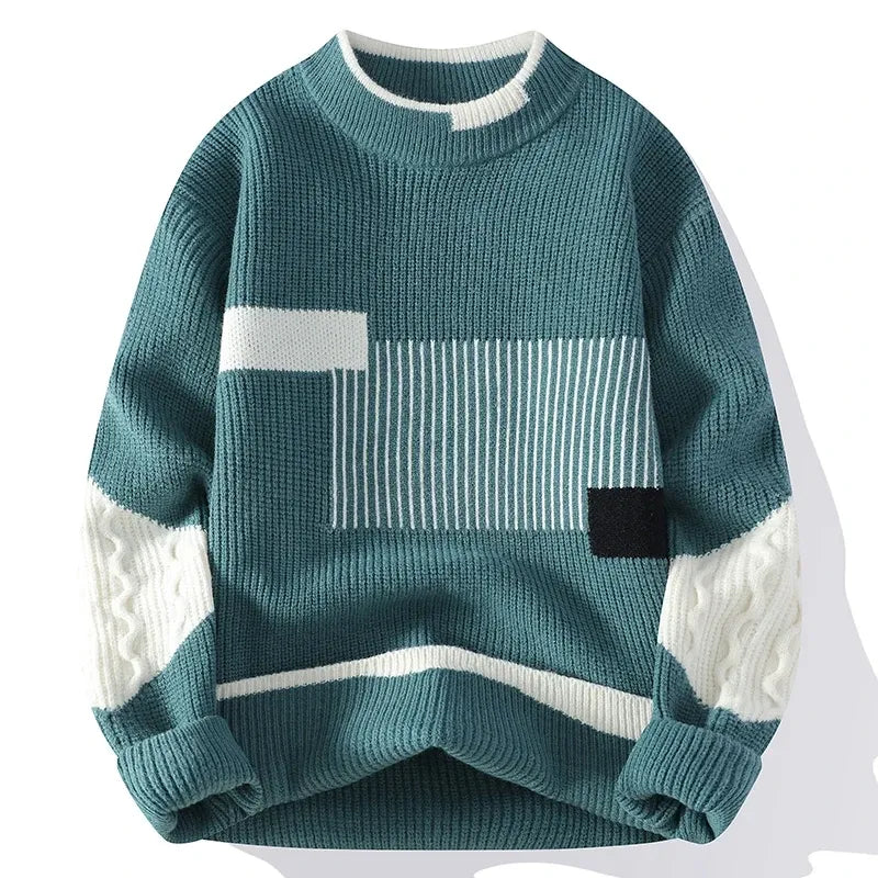 Men's Patchwork Knit Pullover Sweater