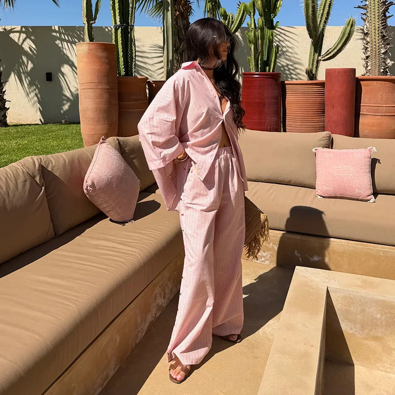 High Neck Single Button Cape Coat&Wide Leg Pants Two-Piece Set LADYLYS