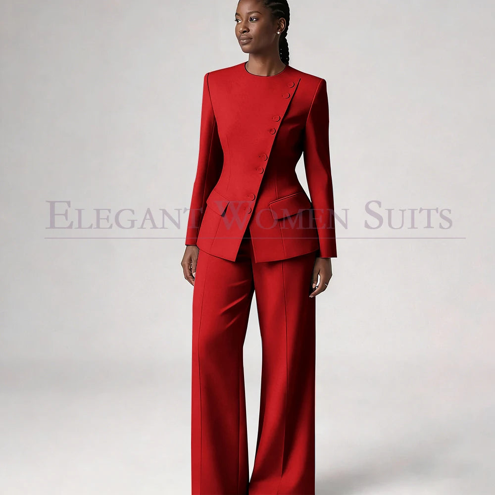 Single Breasted Women's Suits Blazer Luxury O-neck Regular Length 2 Piece LADYLYS