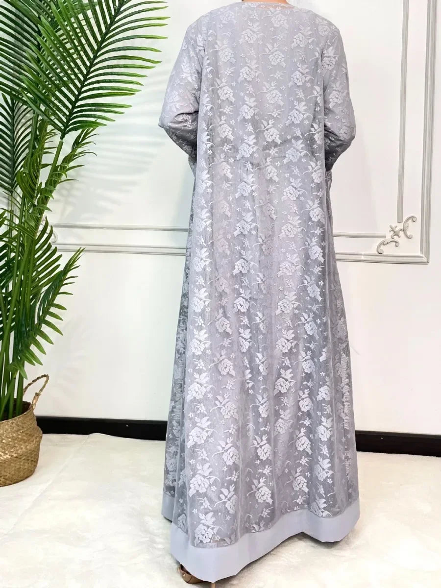 Ramadan Eid Prayer Lace Abaya 2 Piece Set Inner Dress LADYLYS