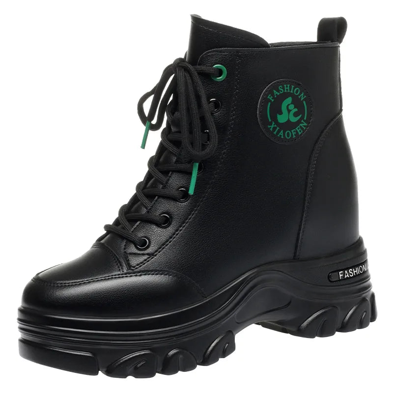 Women's Warm Platform Wedge Ankle Boots – Plush-Lined Lace-Up Booties