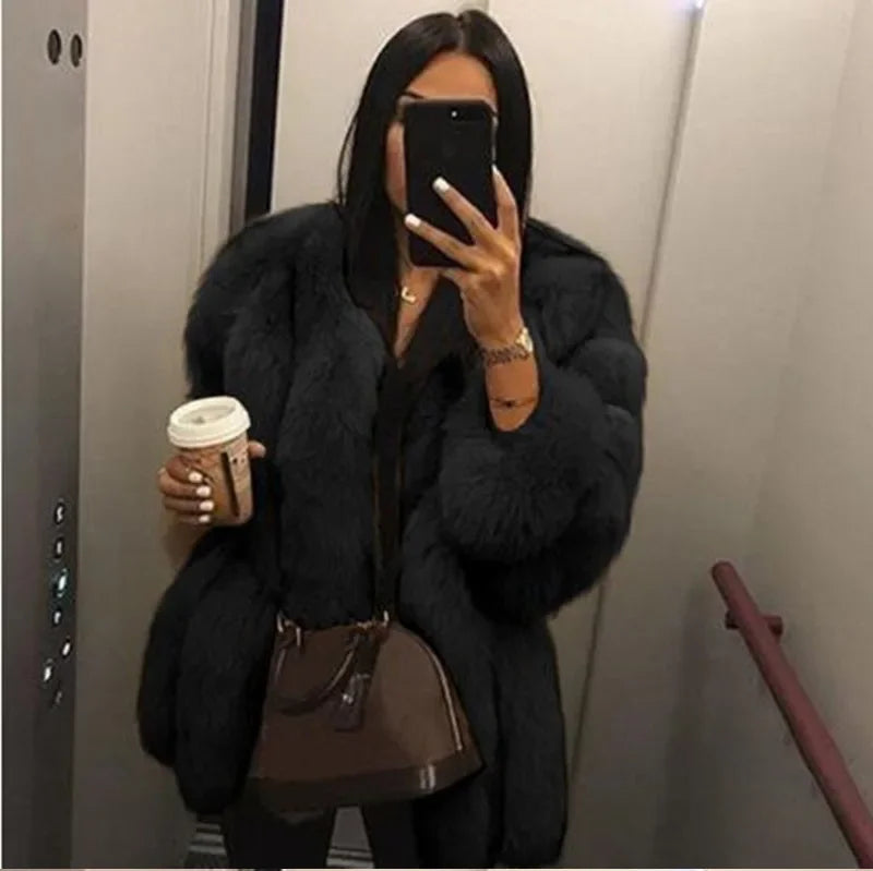 Women's Short Faux Fur Jacket with Puff Sleeves