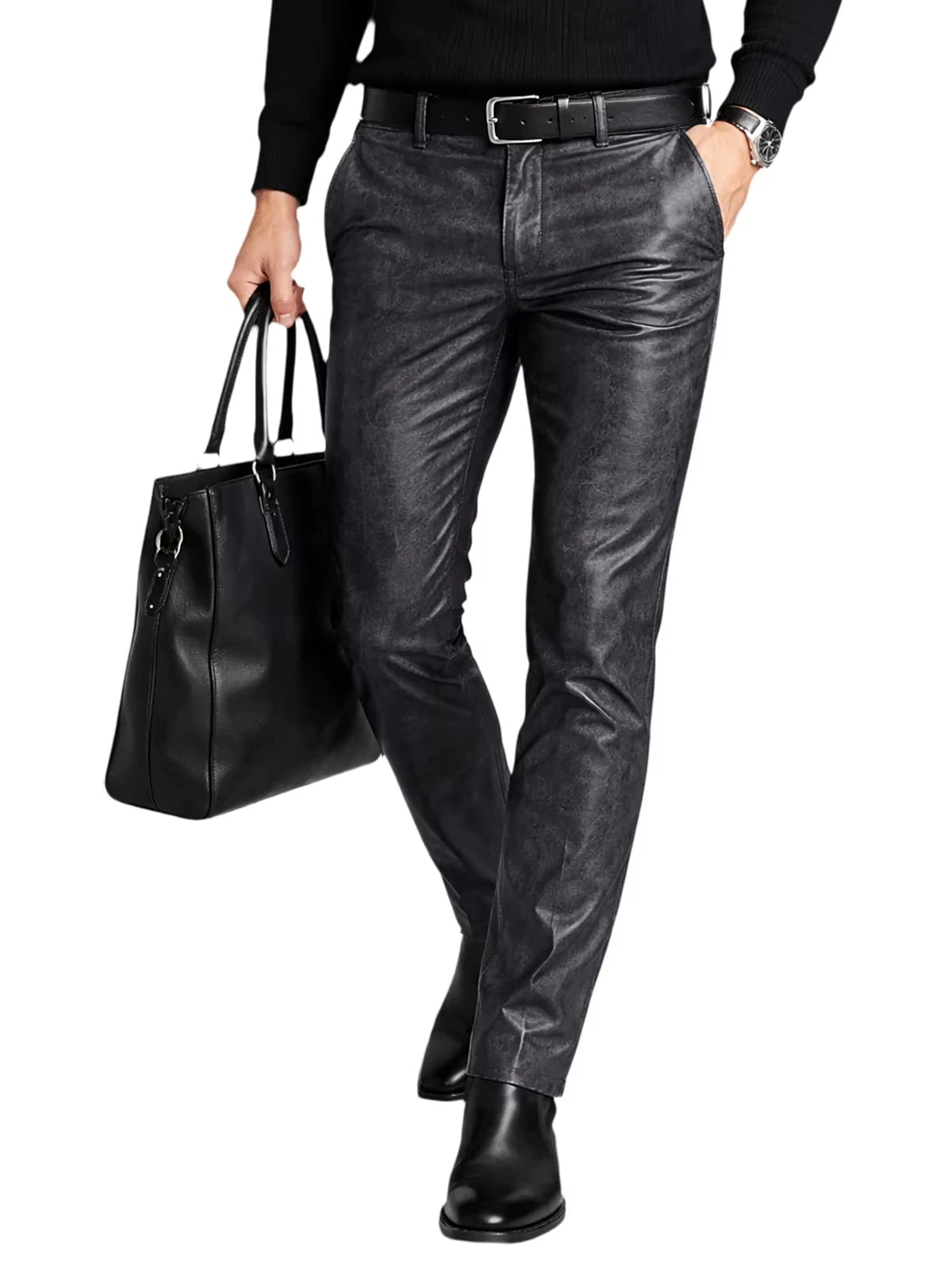 Men's Faux Leather Straight-Leg Biker Pants
