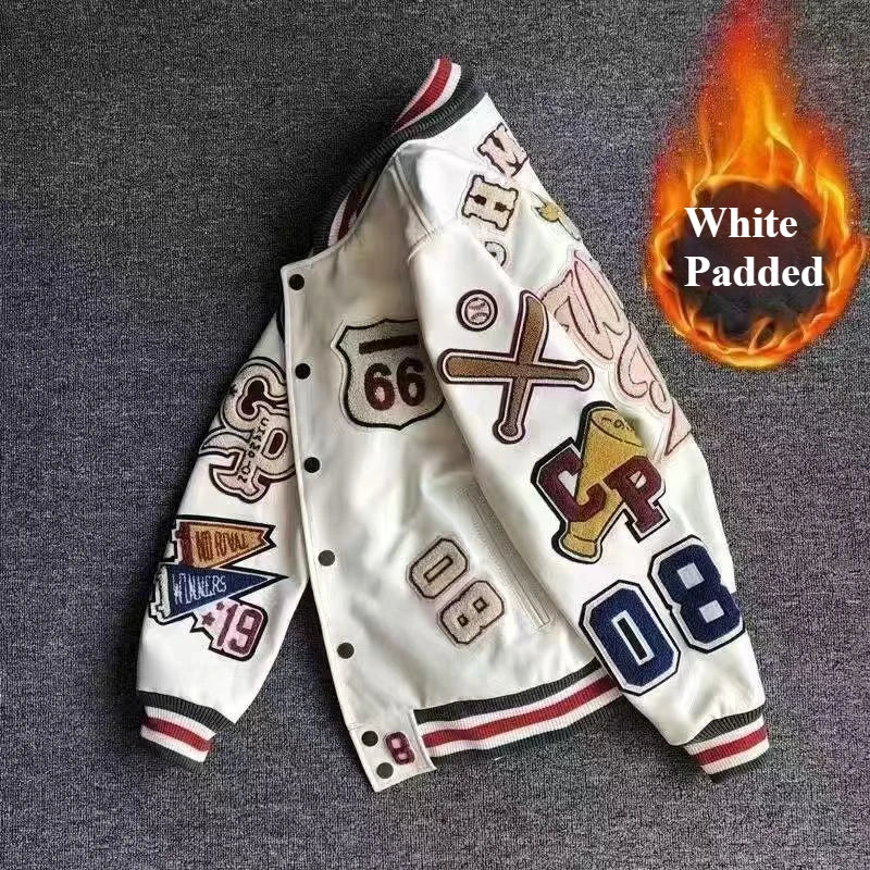 Men's Embroidered Varsity Bomber Jacket — PU Leather Baseball Coat | Unisex Streetwear