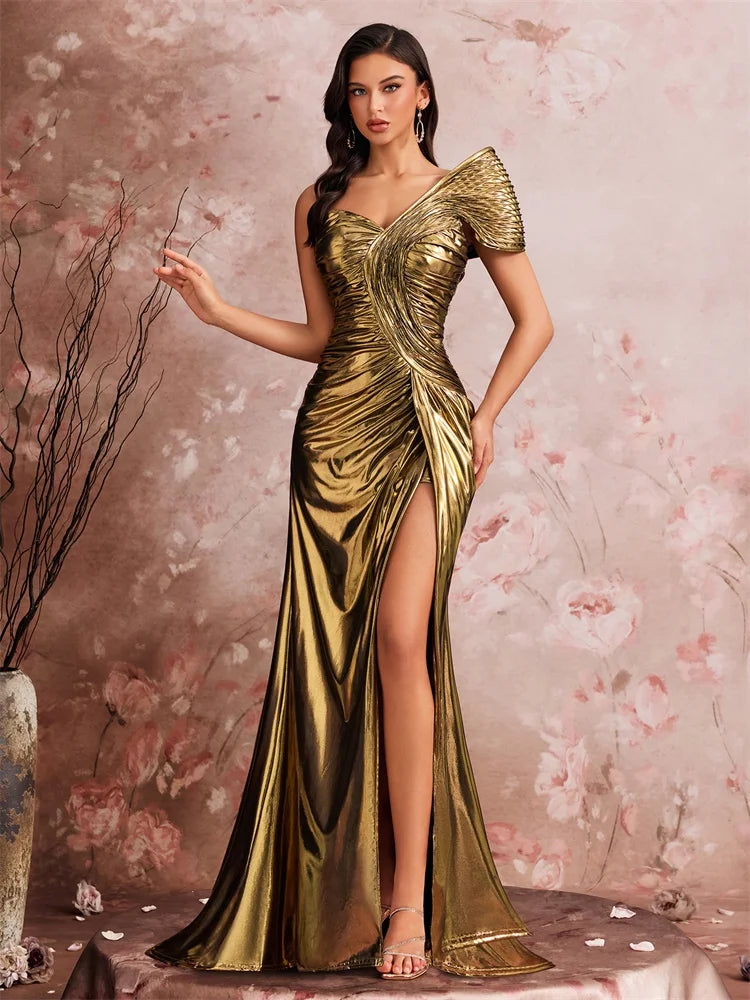 Luxury Off-Shoulder Mermaid Evening Gown – Backless Satin Formal Prom Dress