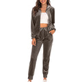 Women's Velvet Tracksuit 2-Piece Set – Full-Zip Hoodie & Jogger Sweatpants with Pockets