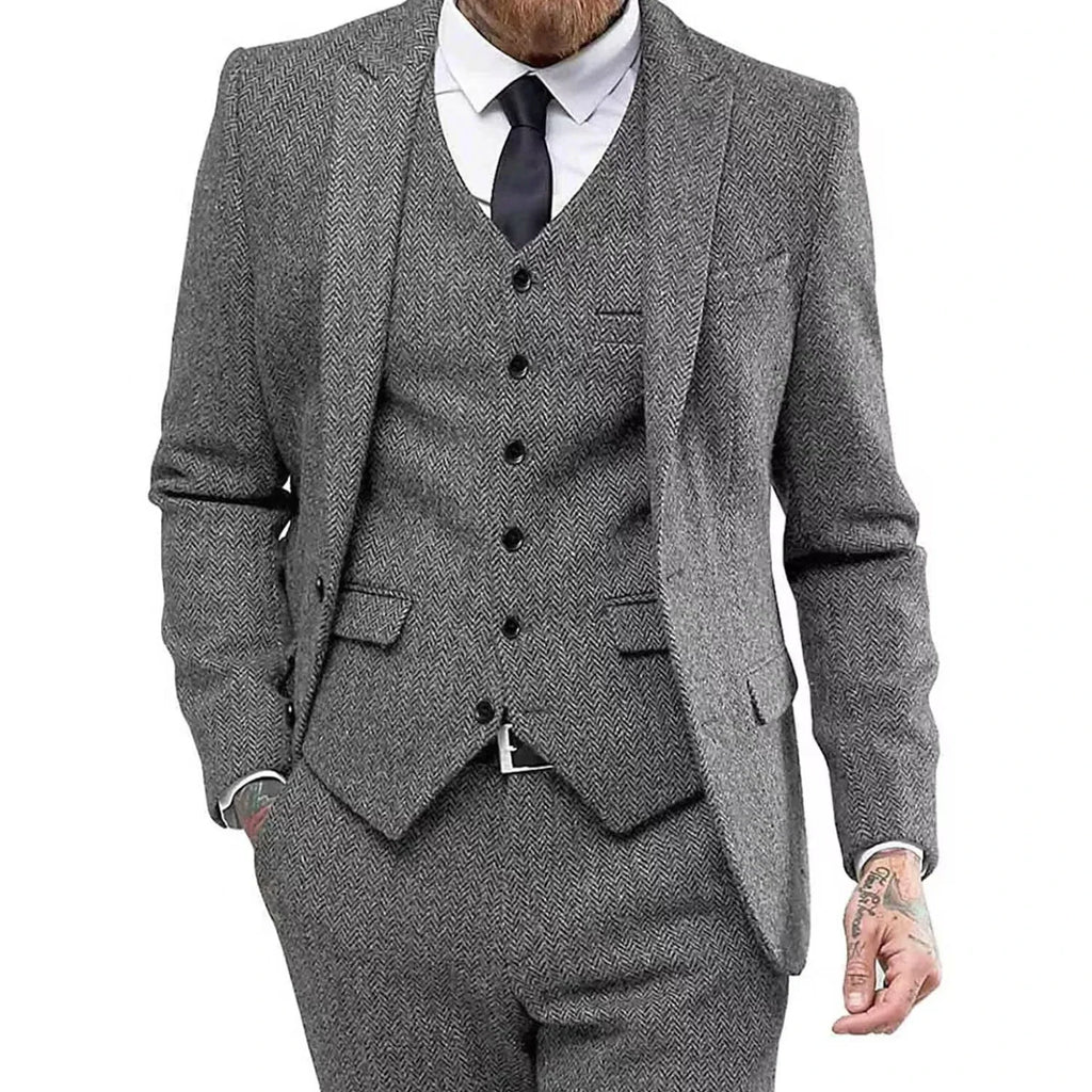 Men's Slim-Fit Herringbone Three-Piece Suit