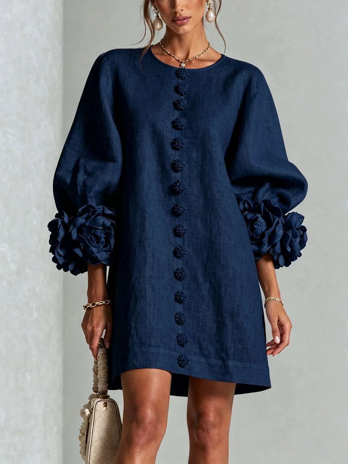 Women's Puff-Sleeve Appliqué Mini Dress