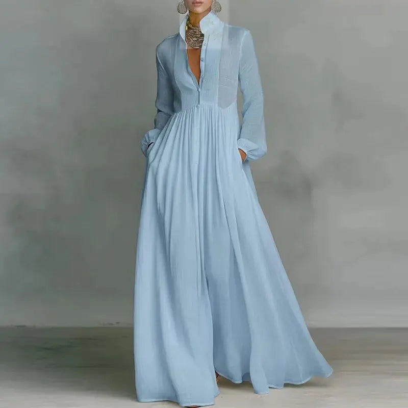 Maxi Shirt Dress Woman Elegant High Waist Solid Party Dress Spring Long Sleeve Loose LADYLYS