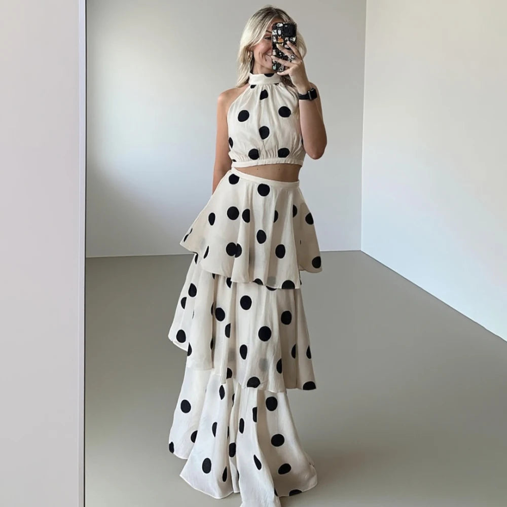 French Retro Holiday Women Long 2 Piece Elegant Polka Dot LADYLYS