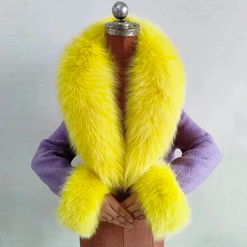 Women's Real Fur Collar and Cuffs Set, Fluffy Winter Scarf