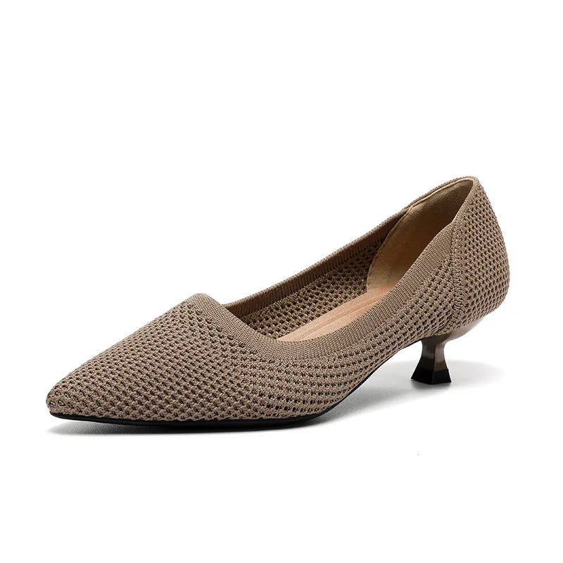 High-heeled shoes solid color knitted breathable rubber anti-skid LADYLYS
