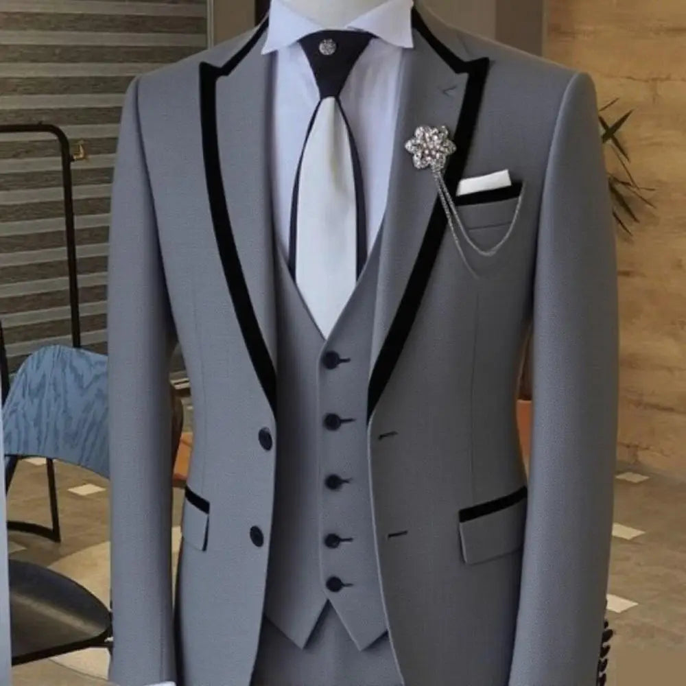 Men's Solid-Colour Three-Piece Suit Set