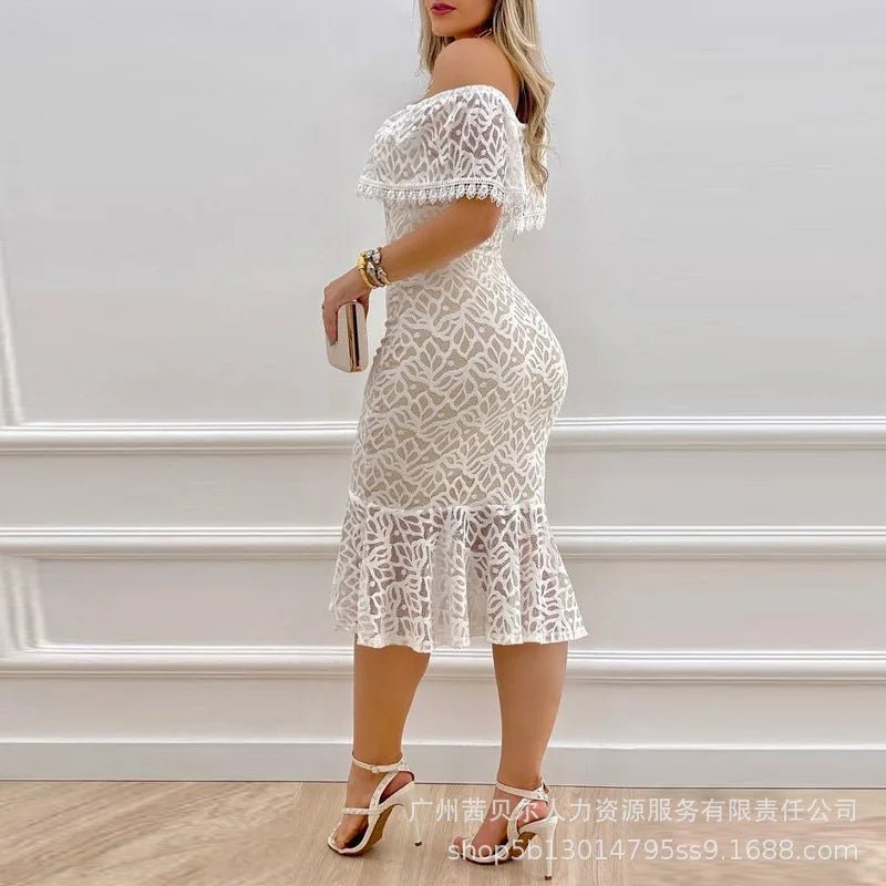 Lace Dresses Women Party Long Dress Slash Neck Off Shoulder LADYLYS