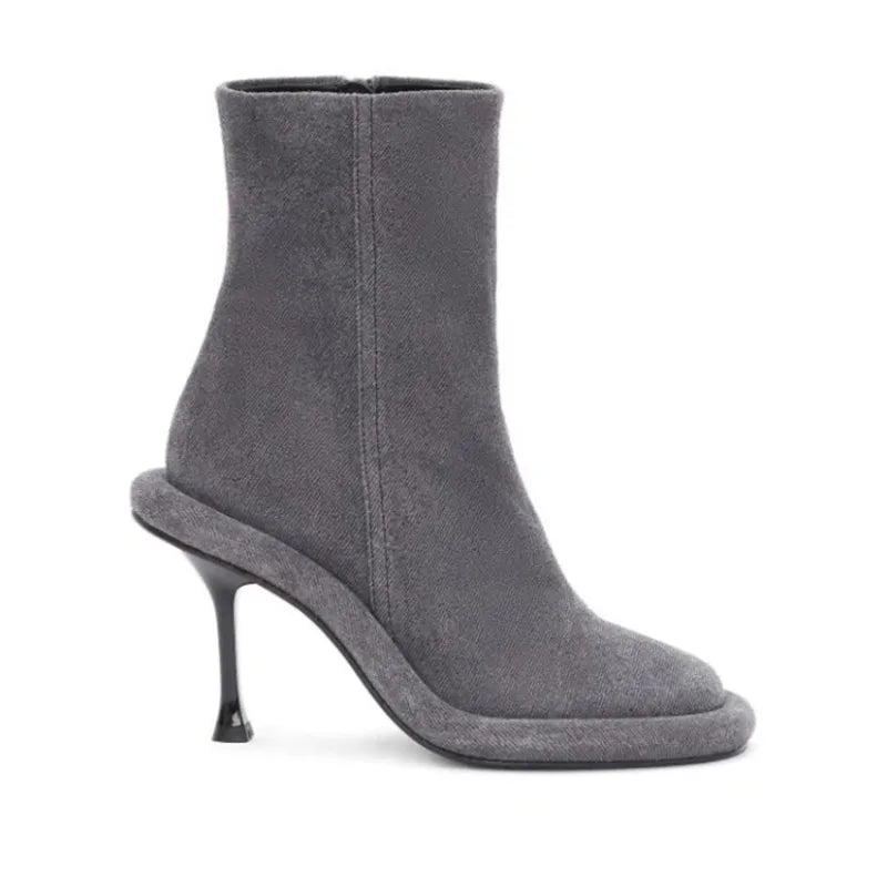 Blue Denim Short Boots High Heel Thick Sole Round 35-43 LADYLYS