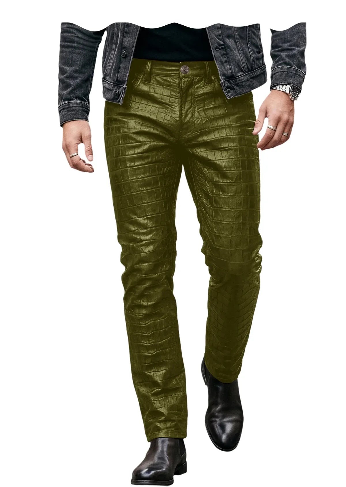 Men's Croc-Embossed Faux Leather Slim-Fit Trousers