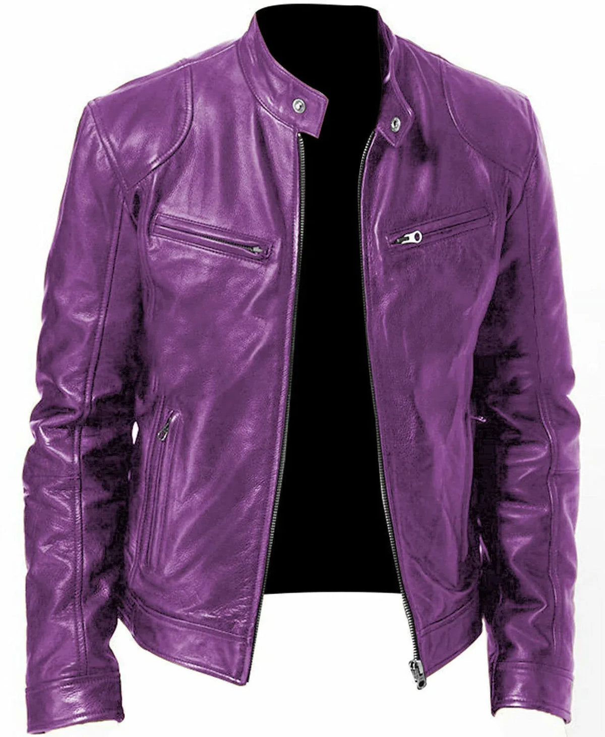 Men's Stand-Collar Faux Leather Zip-Up Jacket