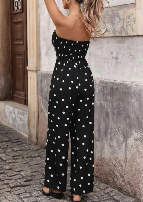 Bodysuit Women Summer New Fashionable Elegant Style Slim Fit Polka Dot Print High Waist Slim Fit Strapless Wide Leg Jumpsuit LADYLYS