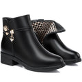 Women's Rhinestone Ankle Boots – Plush-Lined Zip-Up Low Heel Booties