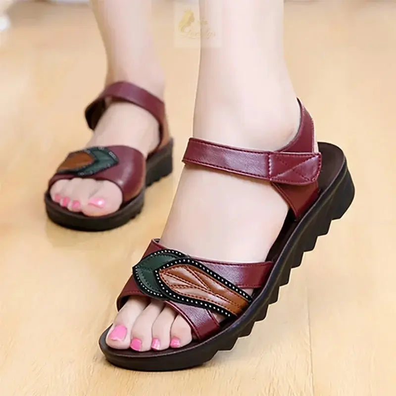 Sandals Elderly Mother Shoes Middle-aged Beach Slippers PU Upper Material Comfortable LADYLYS