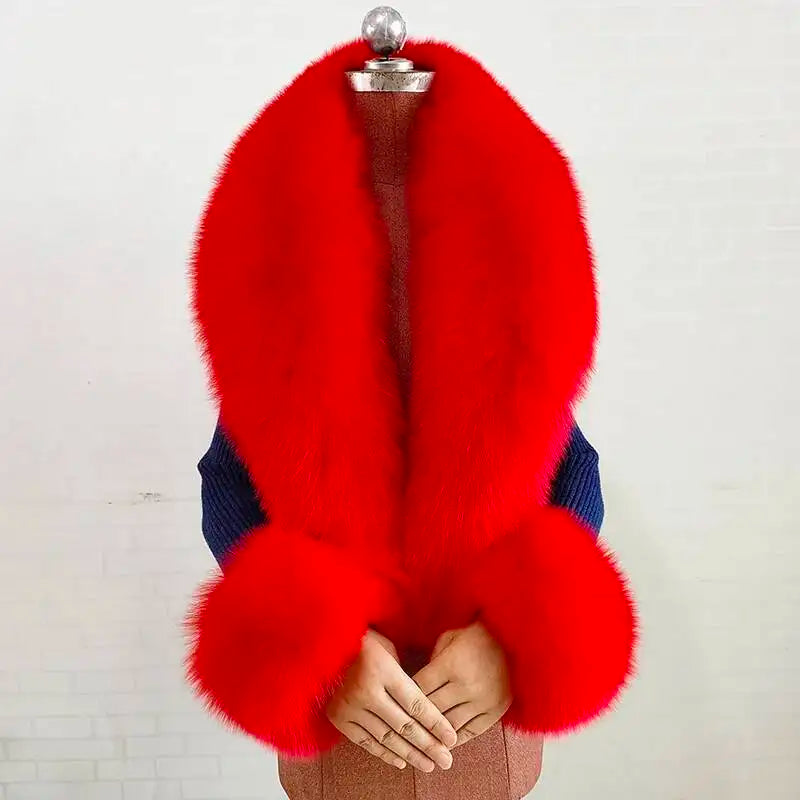 Women's Real Fur Collar and Cuffs Set, Fluffy Winter Scarf