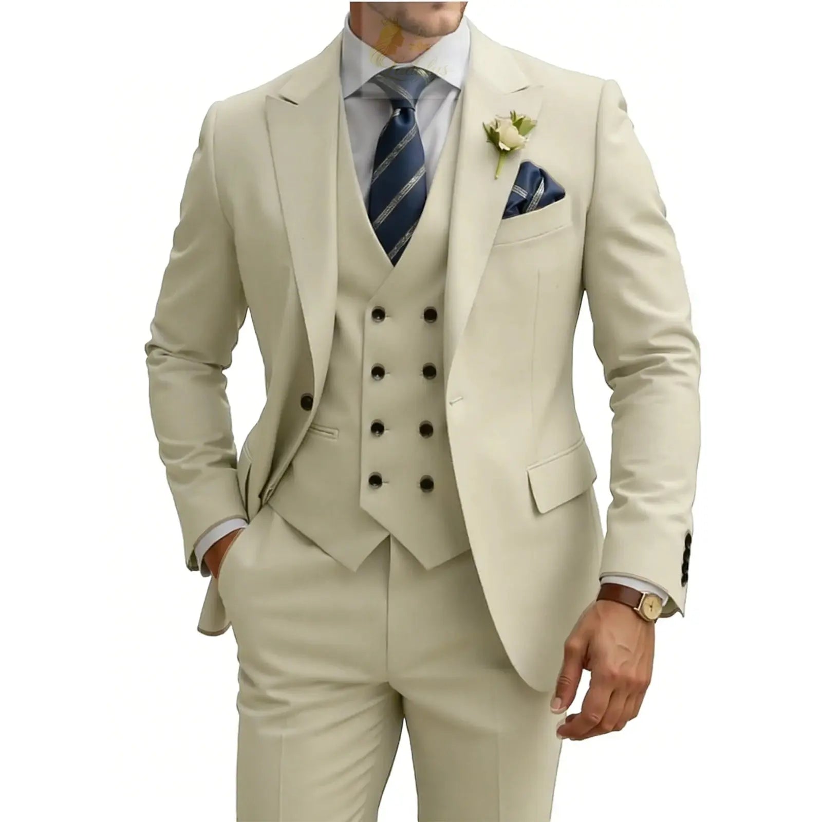 3 Piece Slim Fit For Men Double Breasted Suit Wedding Prom Suits Formal Business Dinner Tuxedo LADYLYS