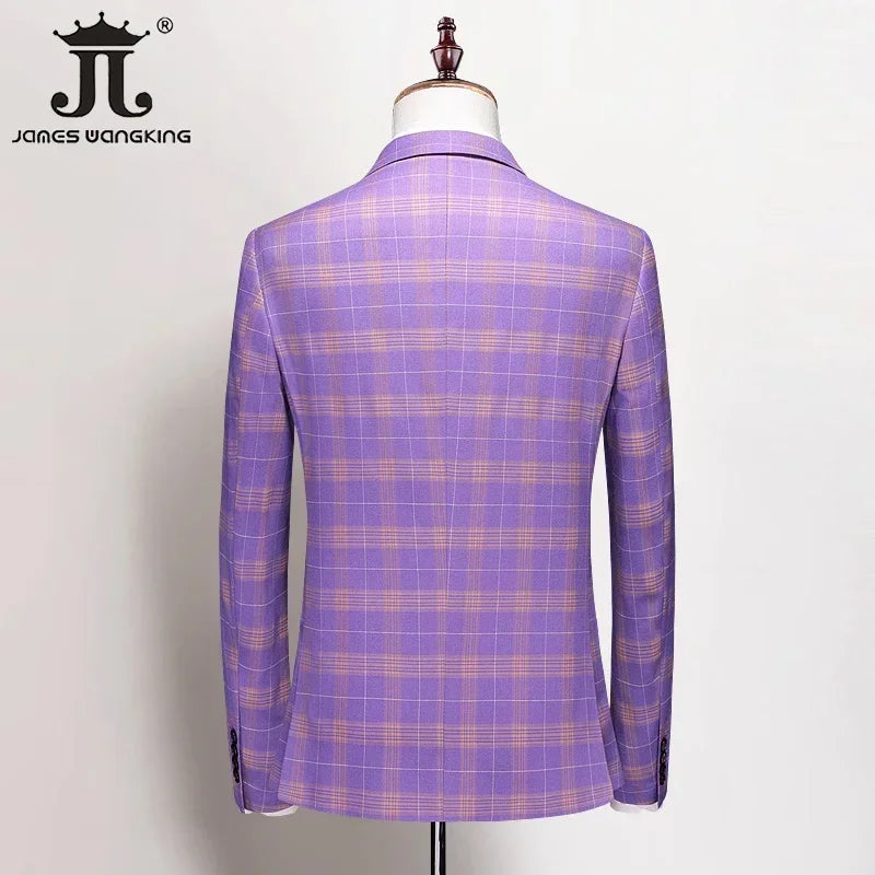 Men's Formal Suits 3 Piece Set British Plaid Style (Blazer + Vest + Trousers) LADYLYS