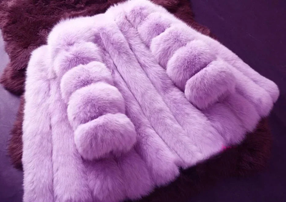 Women's Short Faux Fur Jacket with Puff Sleeves