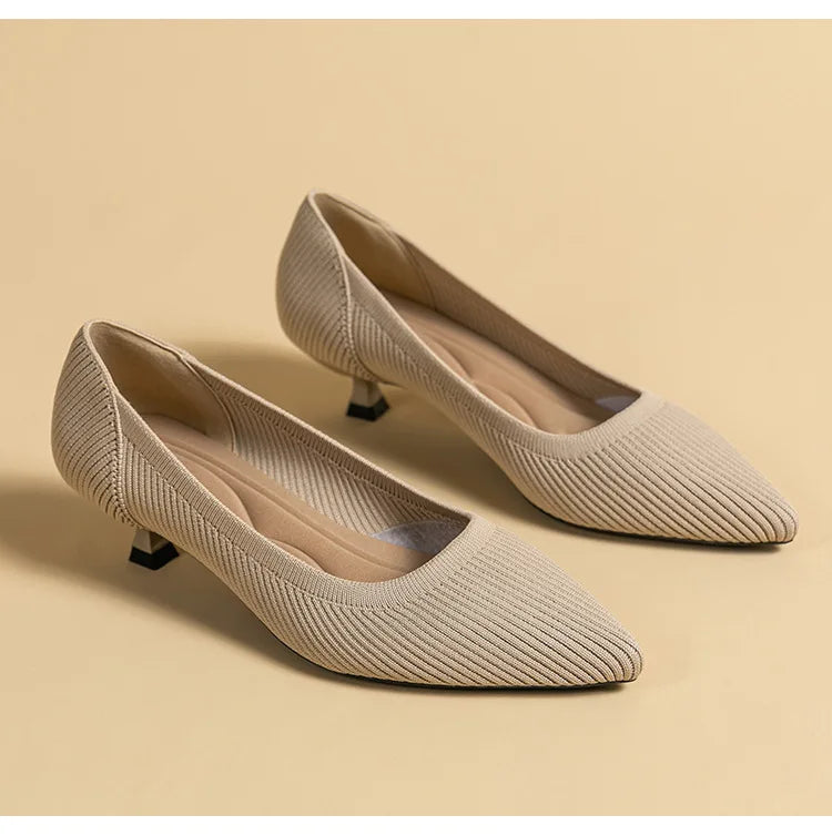 High-heeled shoes solid color knitted breathable rubber anti-skid LADYLYS