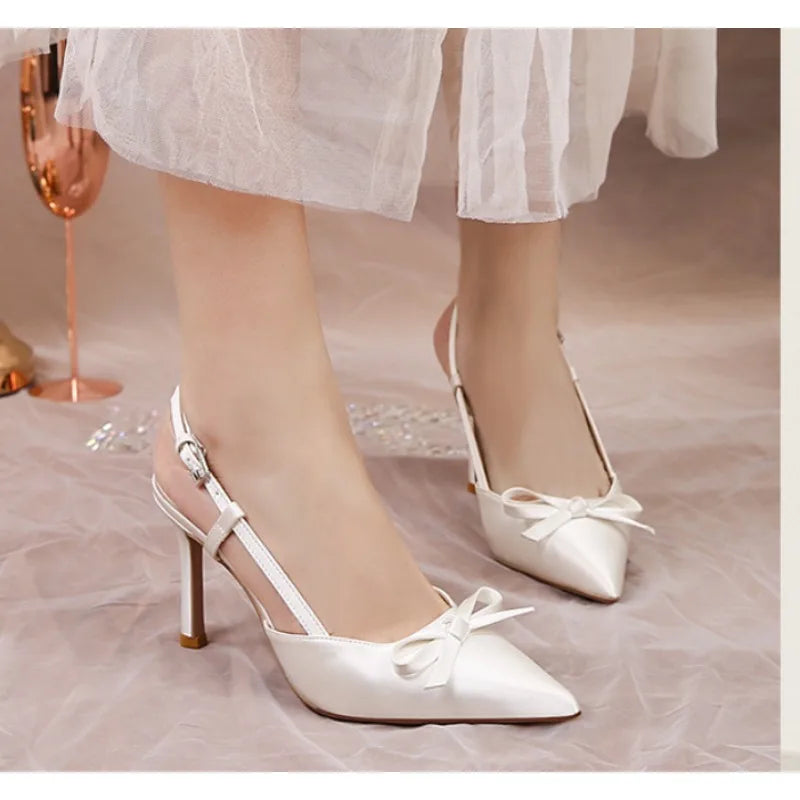 Pumps White Wedding Shoes Bride Luxury Satin Butterfly LADYLYS
