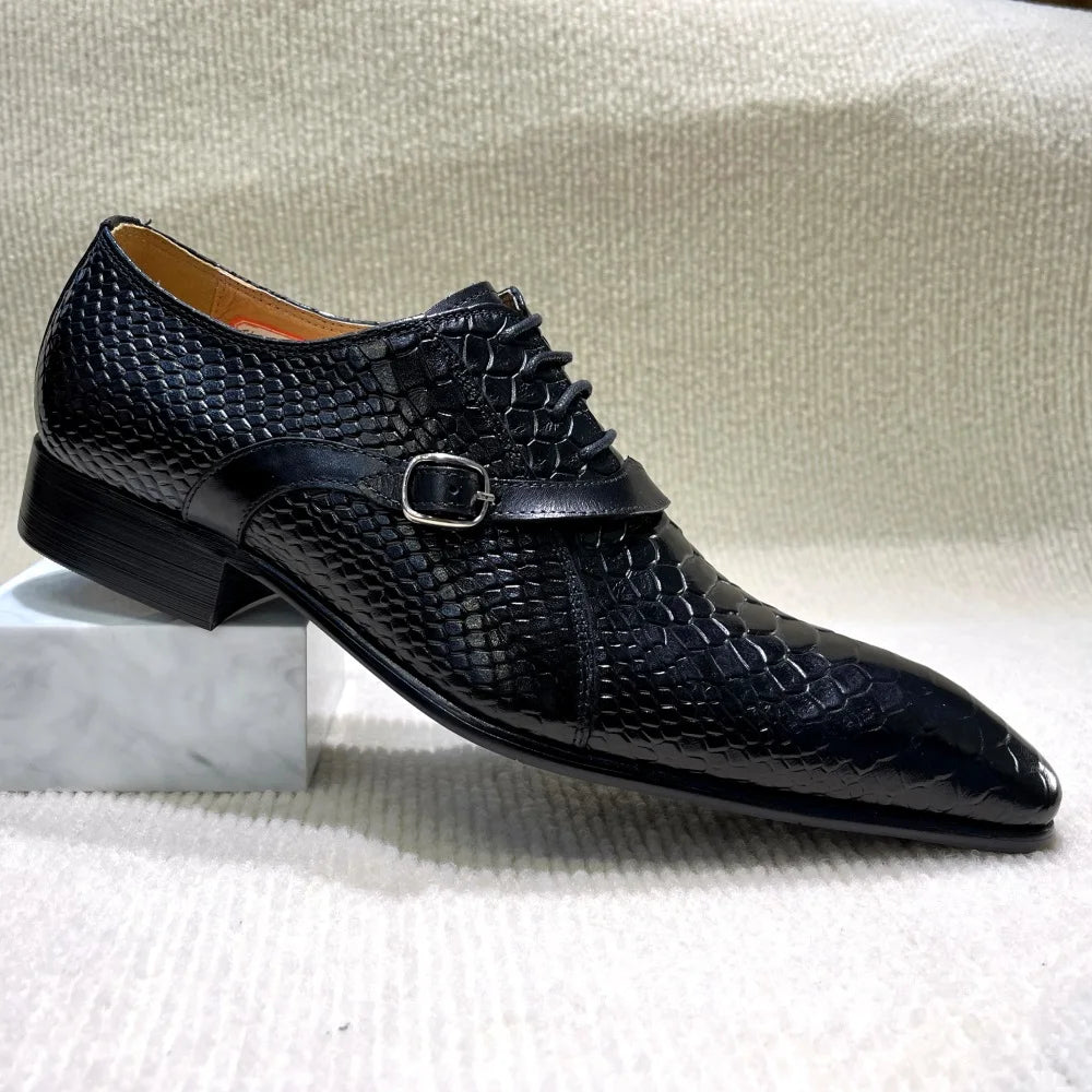 Italian-Style Handcrafted Leather Oxford Shoes – Python Pattern, Pointed Toe