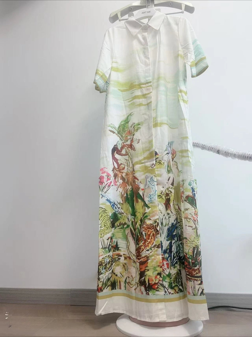 New Casual Fashion Linen Shirt Collar Cardigan Long Dress LADYLYS