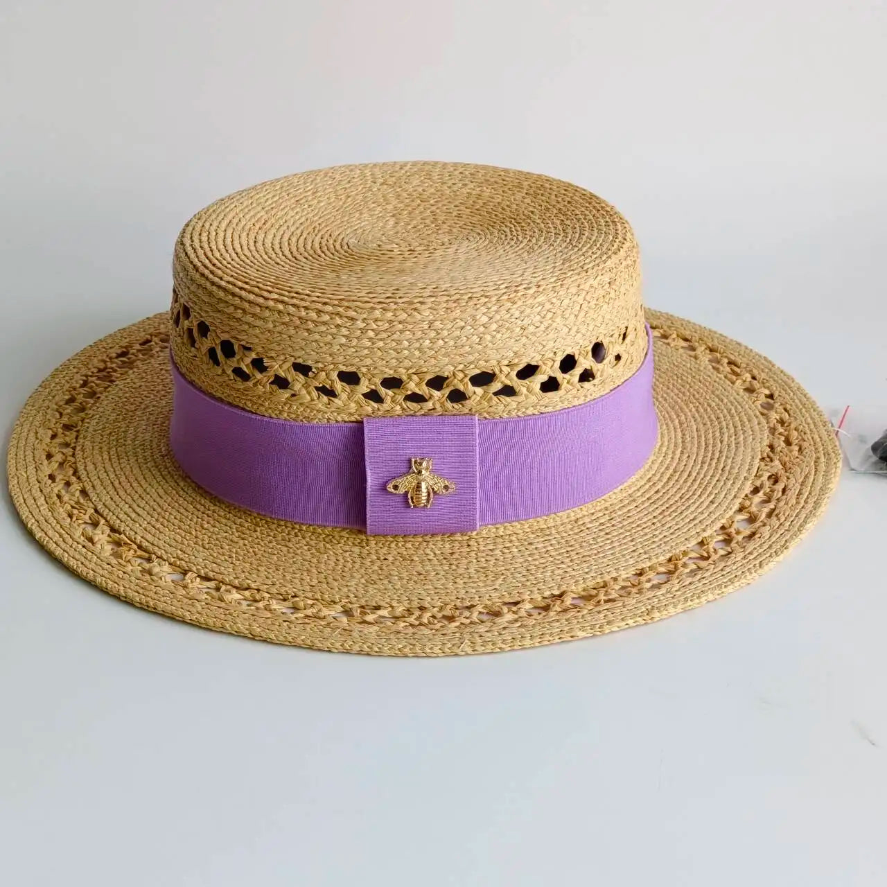 Red edging 2026 Sun Hats Hepburn hat Shiny Straw Hat European American  Braided Female Sunshade  chapeau femme LADYLYS