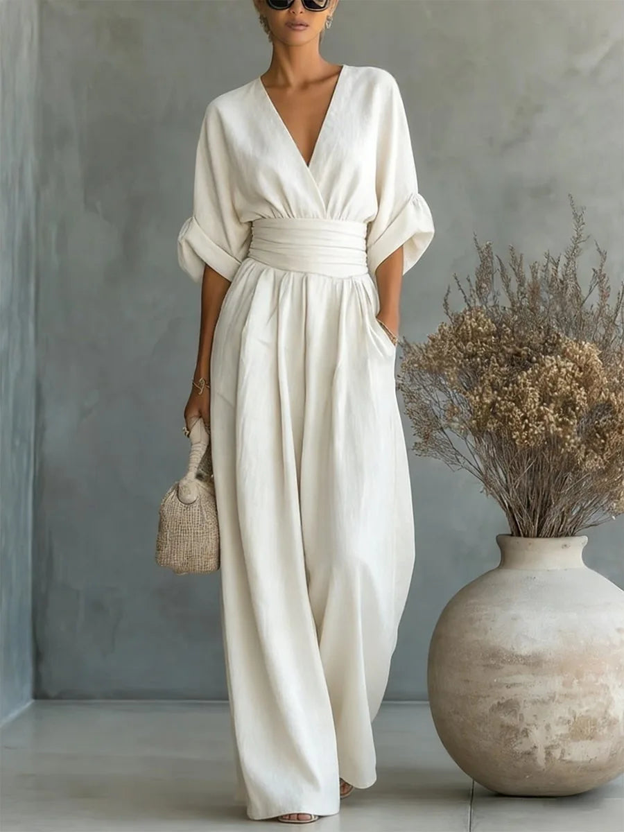Jumpsuit Fashion High Waist V-neck Casual Sexy  Solid Color LADYLYS