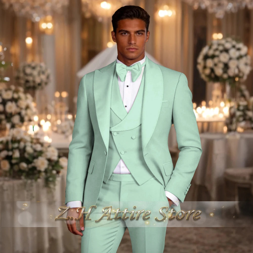 Elegant men's 3pcs suit spliced satin lapel jacket vest pants LADYLYS