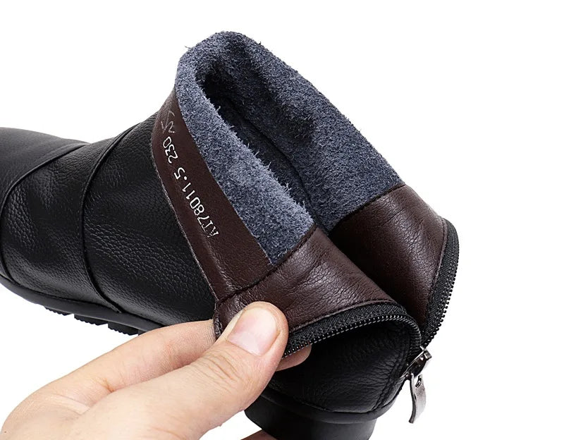 Women's Genuine Leather Platform Ankle Boots – Zip-Up Wedge Booties with Plush Option